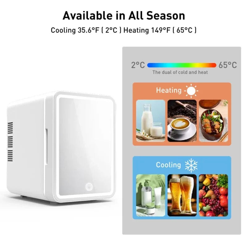 Portable Mirrored Beauty Fridge With LED Lighting - Prozone