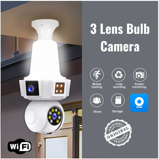03 Lenses Triple Screen 2+2+2MP Wireless Wifi E27 Light Bulb