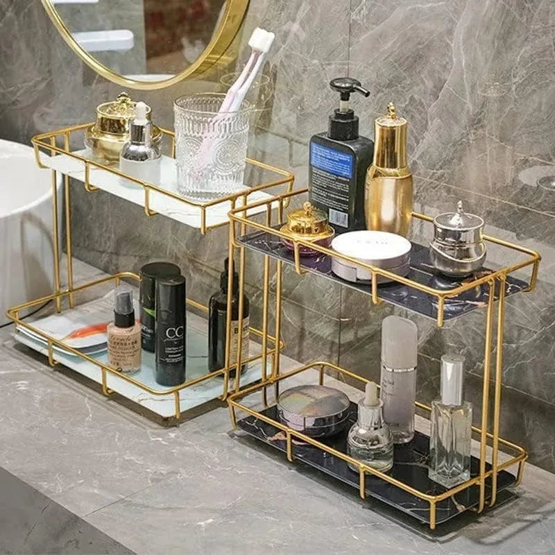 2 Tier Rectangular Golden Vanity Stand - Prozone