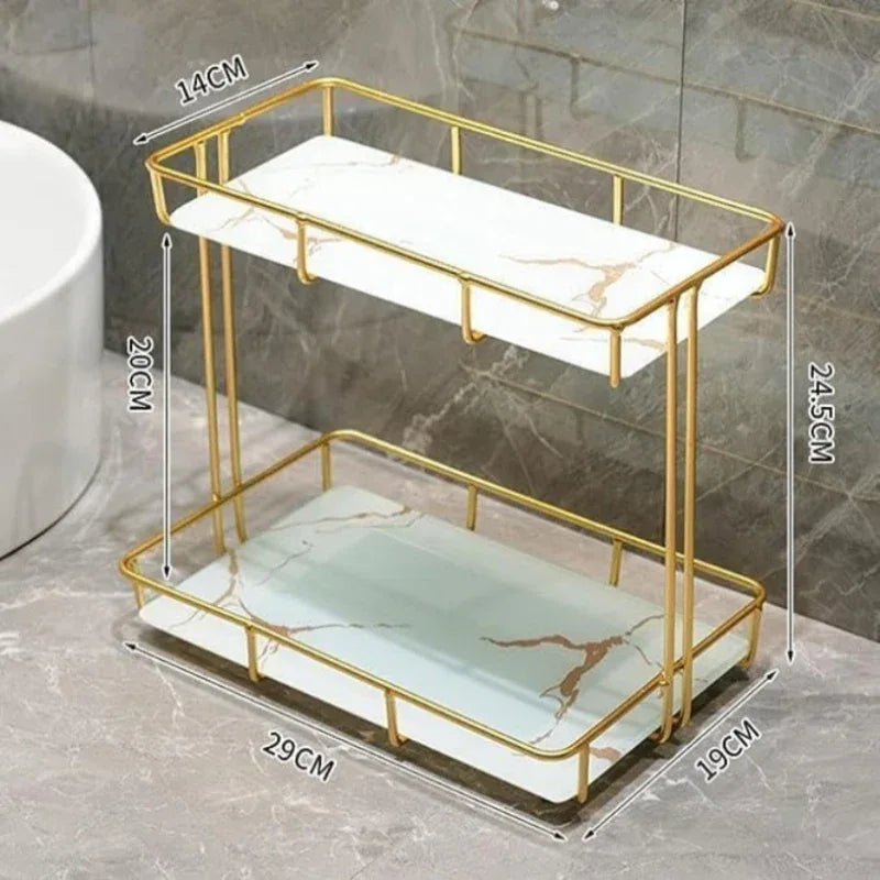 2 Tier Rectangular Golden Vanity Stand - Prozone