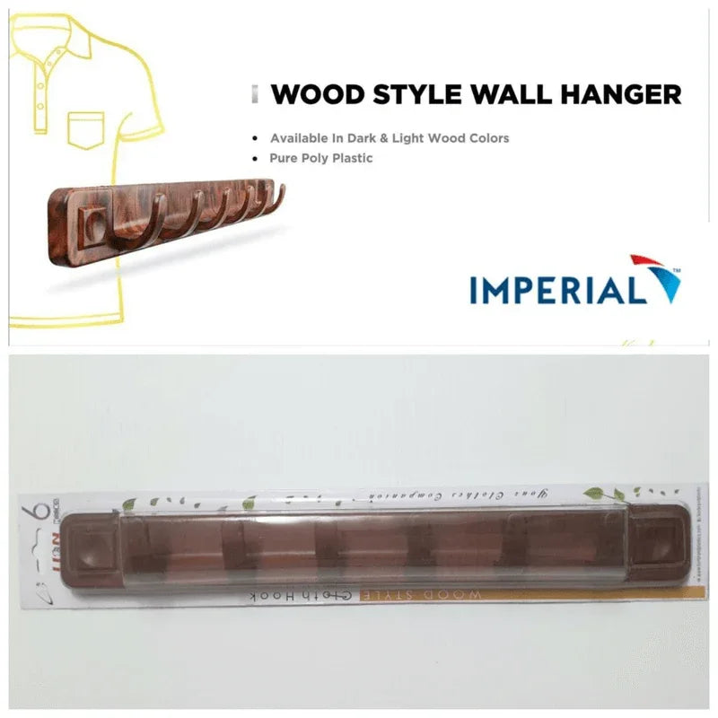 Wall mount 6 hooks wood style cloth hanger - plastic - Prozone