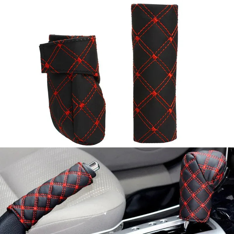 Faux Leather Hand Brake Shift Knob Cover Gear Case Car Interior Decor - Prozone