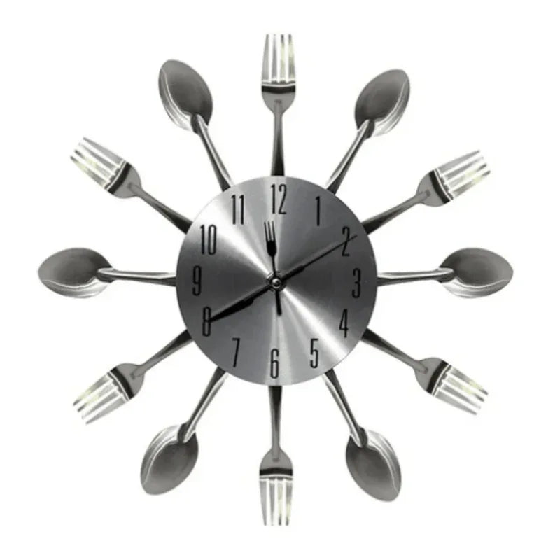 Silver fork spoon kitchen cutlery wall clock - Prozone