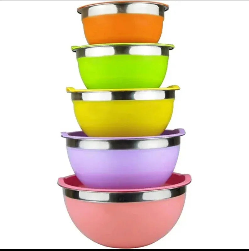 Stainless steel metal nesting salad bowl with lid 5 pcs - Prozone