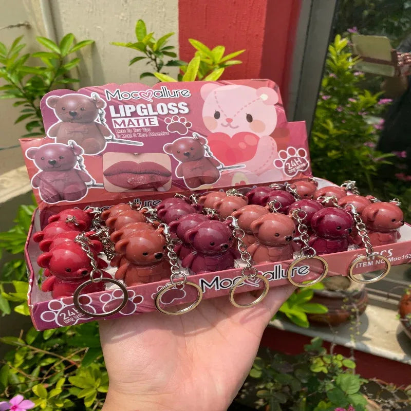 Pack of 6 Pcs Set Cute Teddy Bear Matte Glosses Bling glow - Prozone