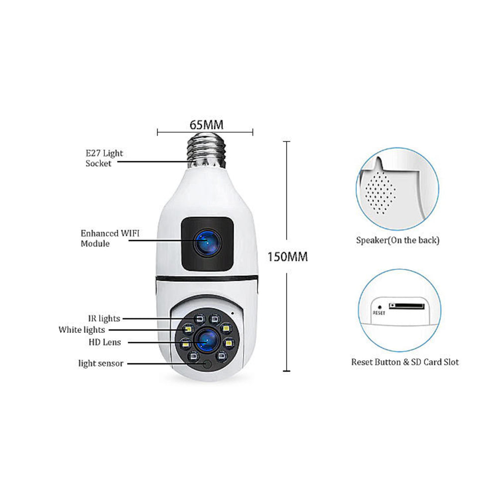 Smart bulb 2 lens camera for Home Surveillance