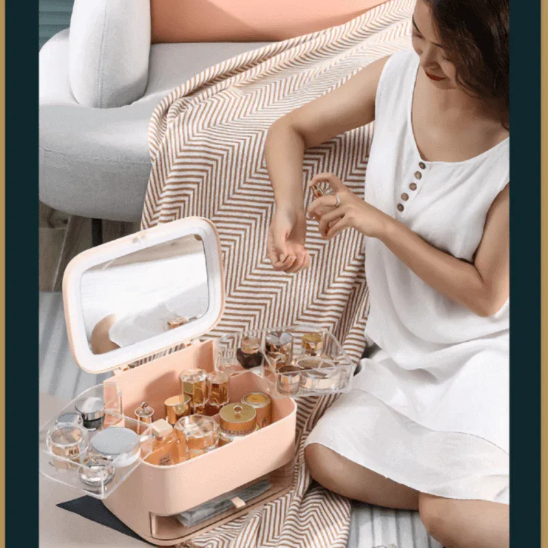 Drawer type led mirror cosmetic storage box - Prozone