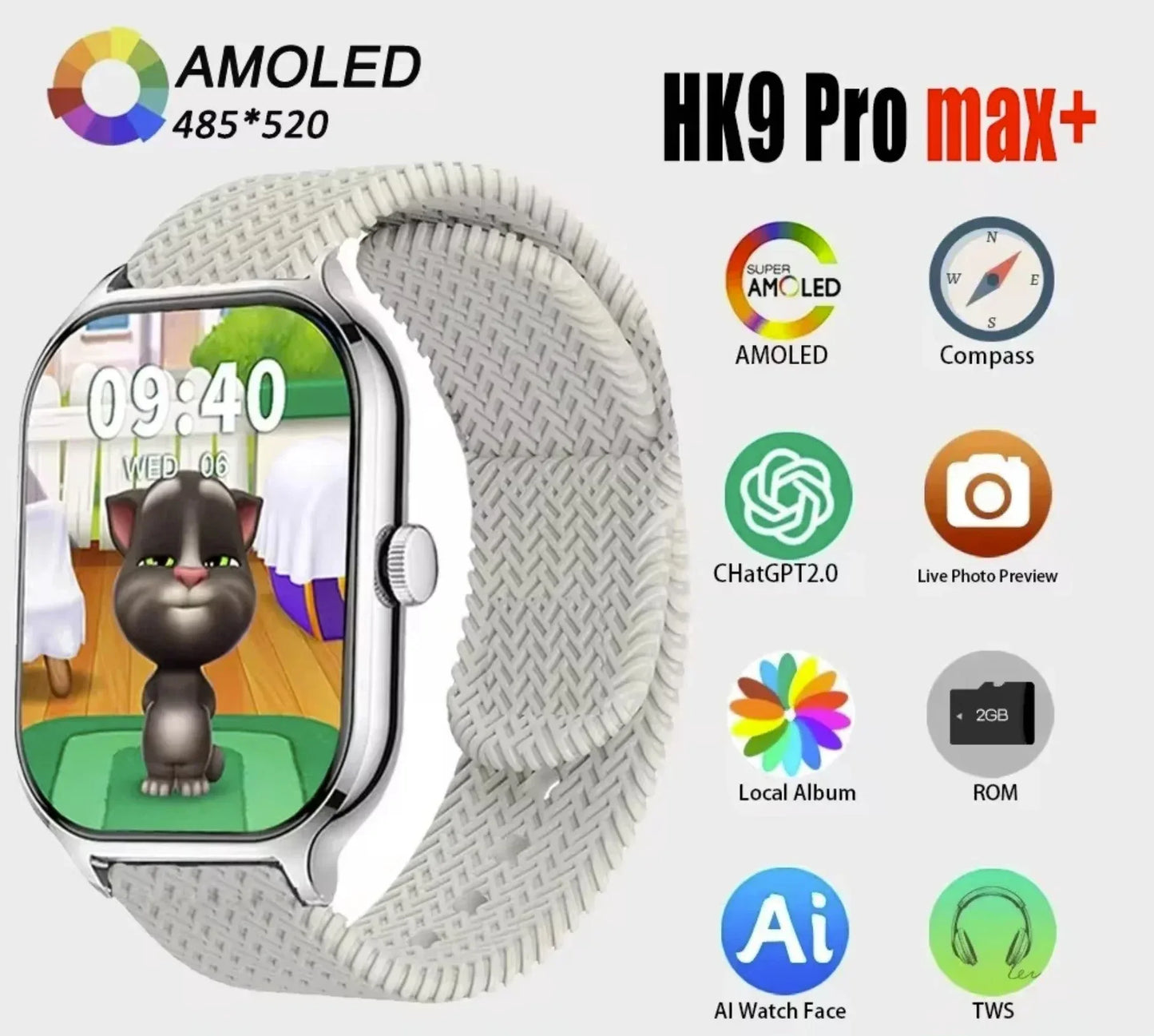 HK9 PRO MAX+ SMARTWATCH 2.02 AMOLED SCREEN SUPPORT LOCAL MUSIC TWS CONNECTION - Prozone