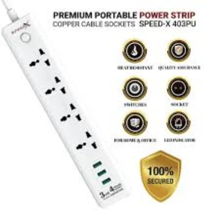 Speed x-303 power strip socket 3 switch sockets and 3 usb ports - Prozone