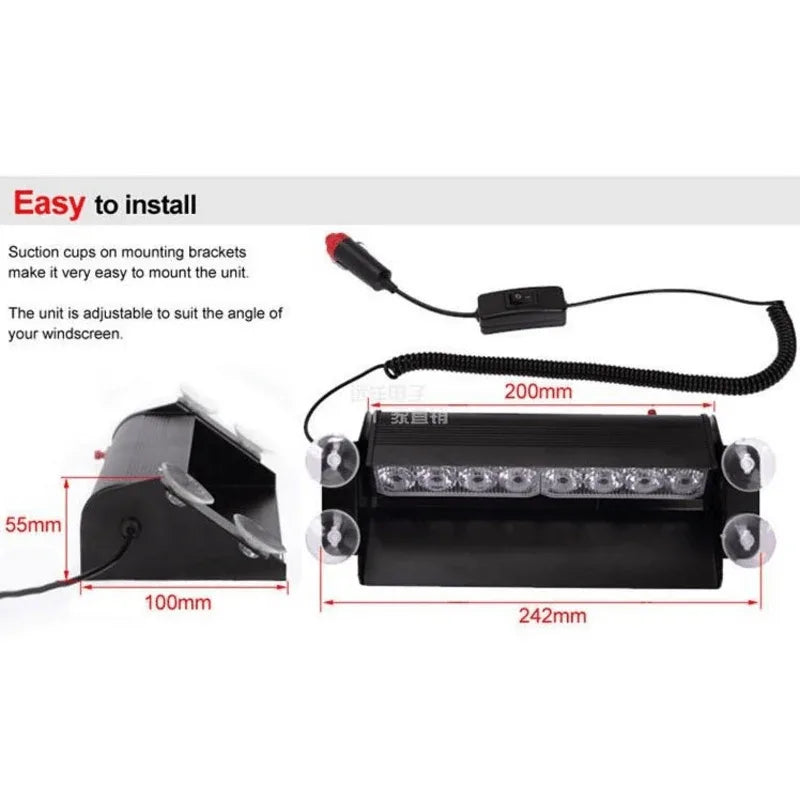 8 led red blue police flash light for dashboard - Prozone