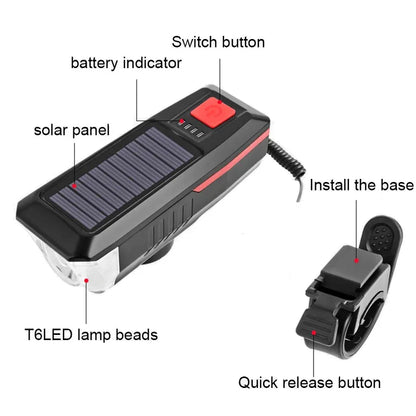 Waterproof rechargeable solar power bicycle led headlights - Prozone