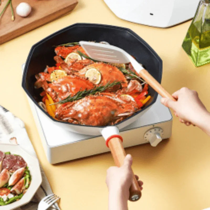 Non stick korean octagonal shape skillet with lid & wood handle - Prozone