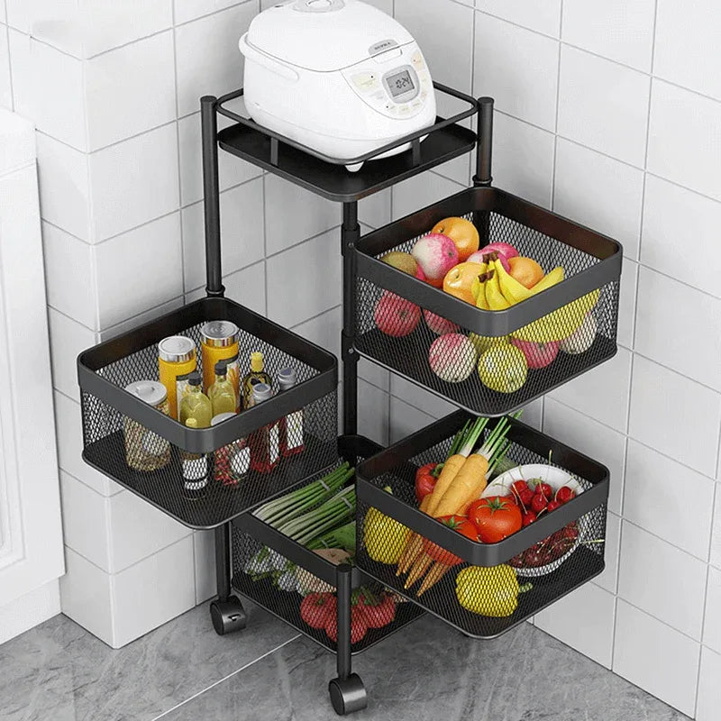 4 layer rotating square kitchen storage trolley - Prozone