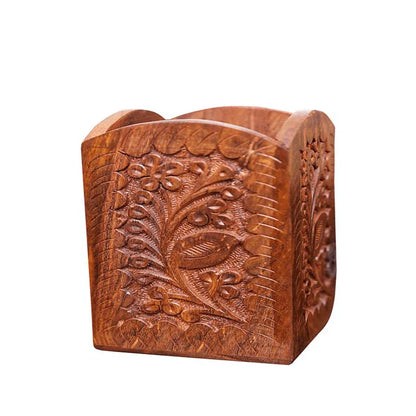 Wooden pen holder round -- brass engraving - Prozone