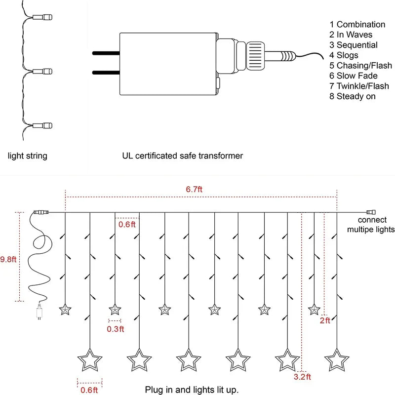 Twinkle star 12 stars 138 led curtain string lights - Prozone