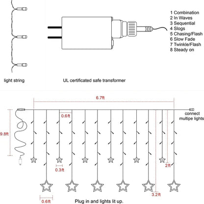 Twinkle star 12 stars 138 led curtain string lights - Prozone