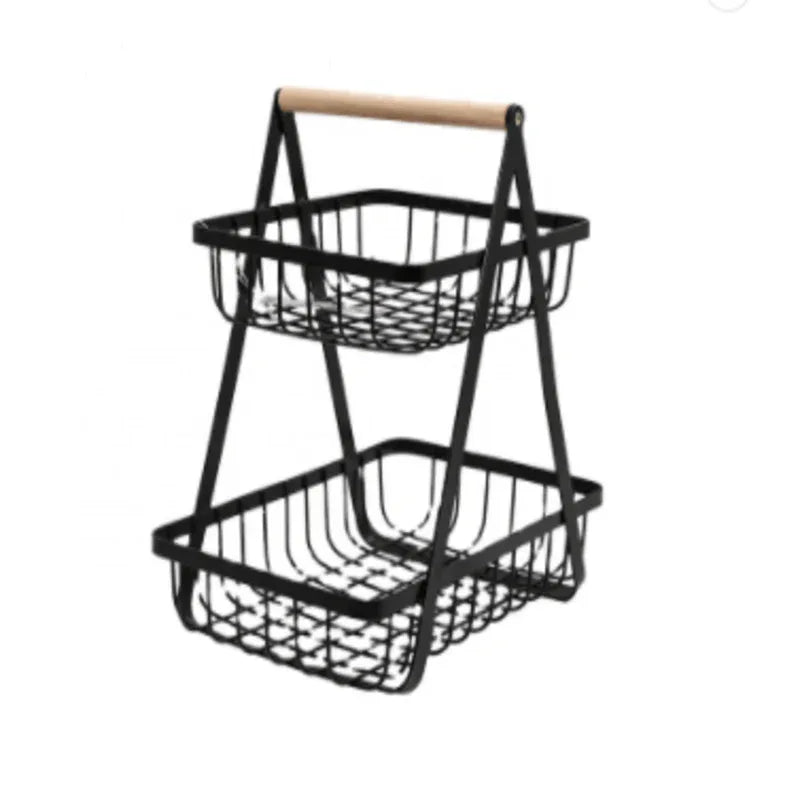 2layer iron basket with wooden handle - Prozone