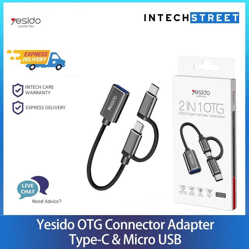 Yesido otg adapter type-c android two-in-one usb (gs02 black) - Prozone