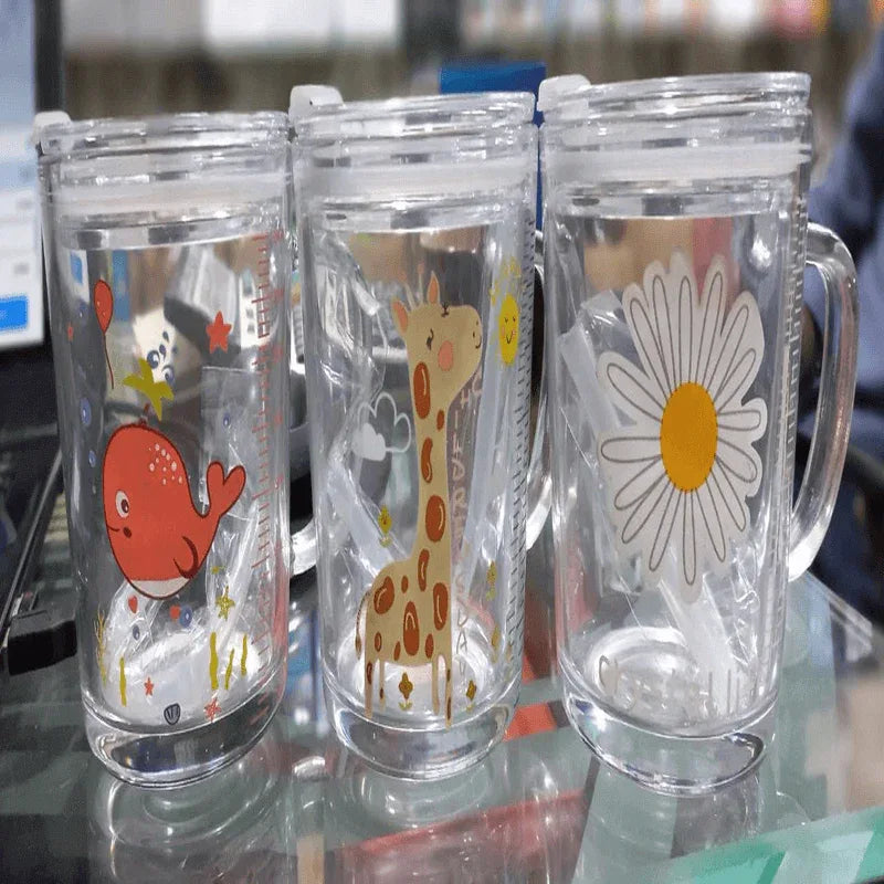 Glass milk cup with straw measuring lid 350ml - Prozone