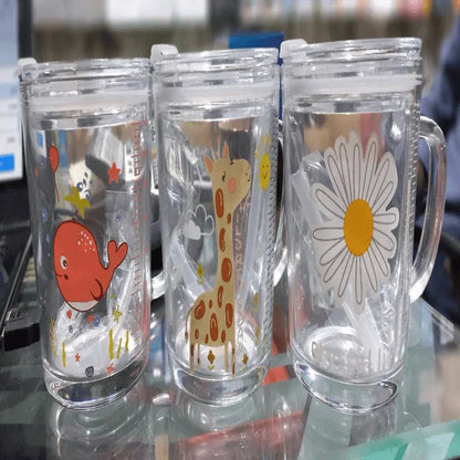 Glass milk cup with straw measuring lid 350ml - Prozone