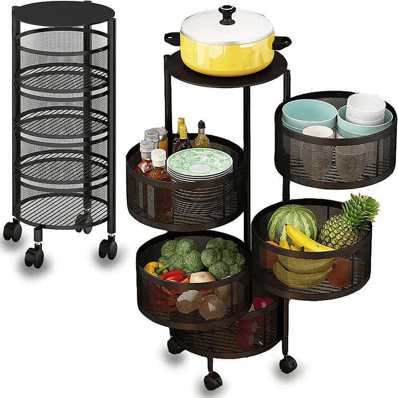 5 layer rotating round kitchen storage trolley - Prozone