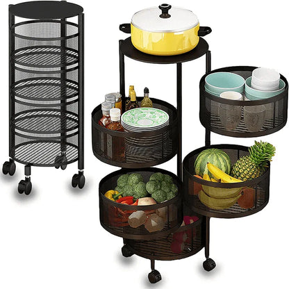 5 layer rotating round kitchen storage trolley - Prozone