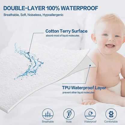 100% Waterproof Mattress Protector with Cotton Terry Top and Deep Pocket Fit up to 18" - Prozone