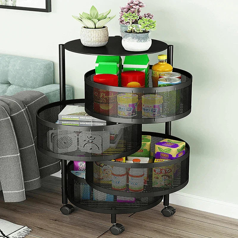 4 layer rotating round kitchen storage trolley - Prozone
