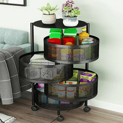 4 layer rotating round kitchen storage trolley - Prozone