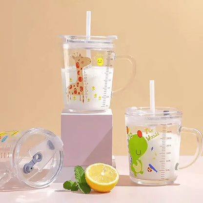Glass milk cup with straw measuring lid 350ml - Prozone