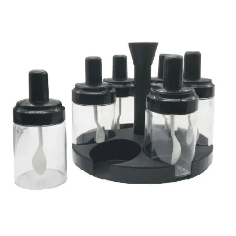 6 in 1 spice condiments bottles container with rotating rack - Prozone