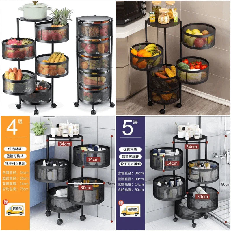 4 layer rotating round kitchen storage trolley - Prozone