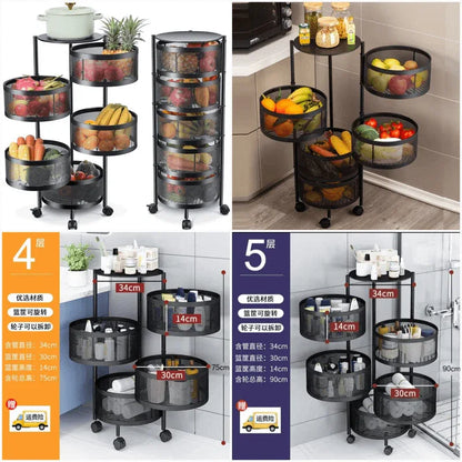 4 layer rotating round kitchen storage trolley - Prozone