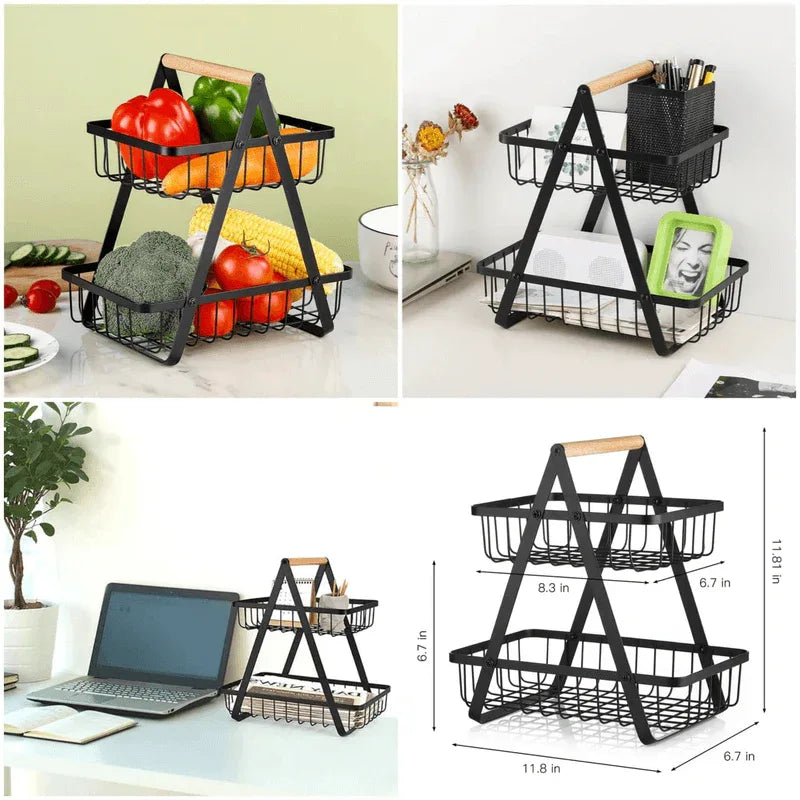 2layer iron basket with wooden handle - Prozone