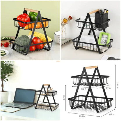 2layer iron basket with wooden handle - Prozone