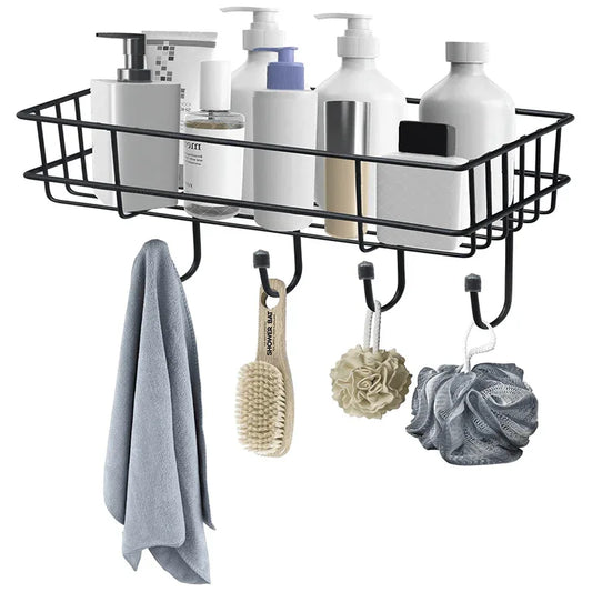 Self-adhesive multipurpose bathroom shelf with hooks - Prozone