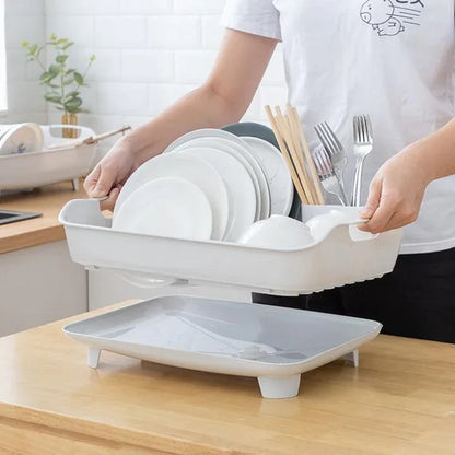 Double tier dish drying rack with rotatable drainer tray - Prozone