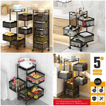 5 layer rotating square kitchen storage trolley - Prozone