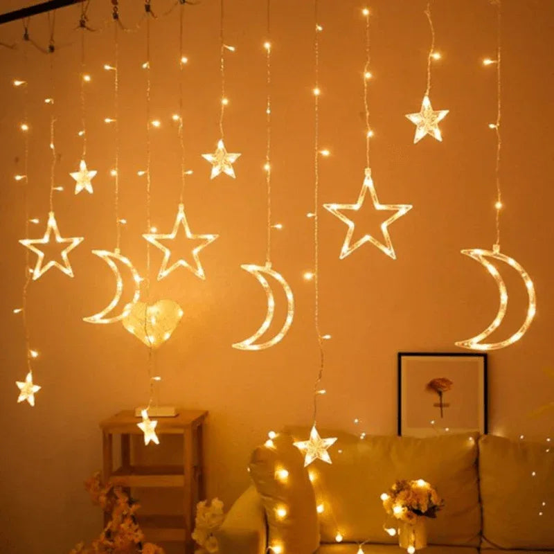 3.5m star moon string lights lamp curtain led - Prozone
