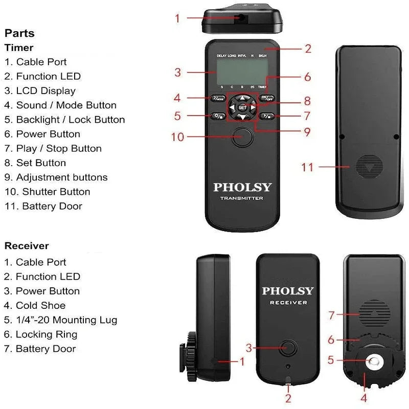 Pholsy wireless shutter remote control with digital timer - Prozone