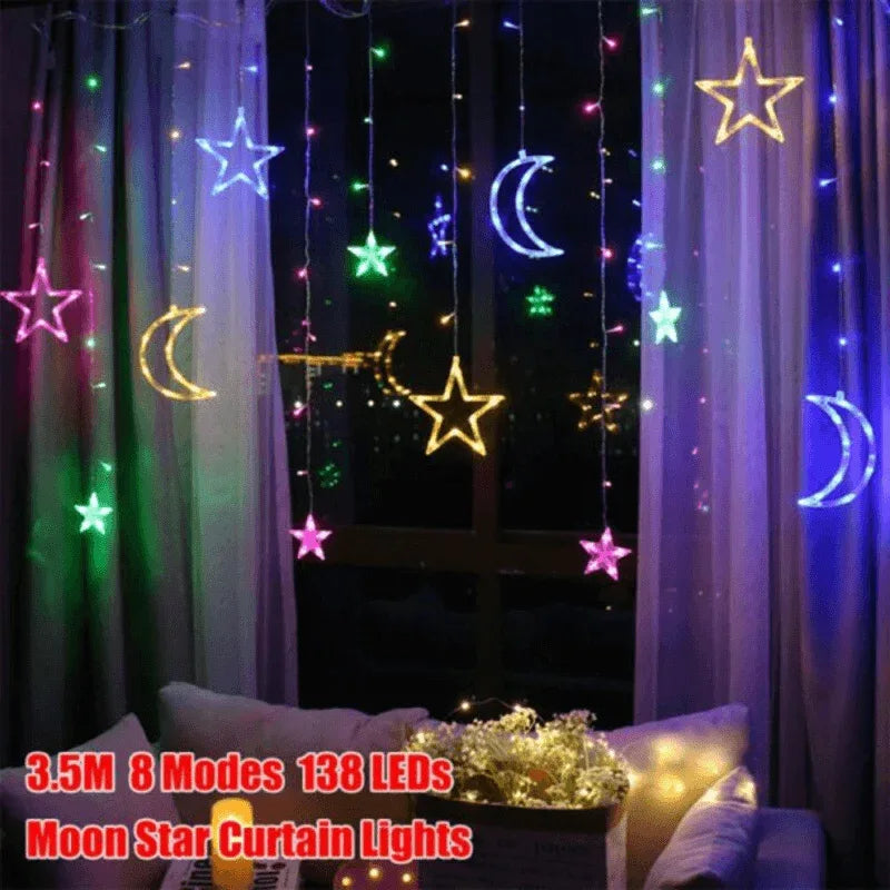 3.5m star moon string lights lamp curtain led - Prozone