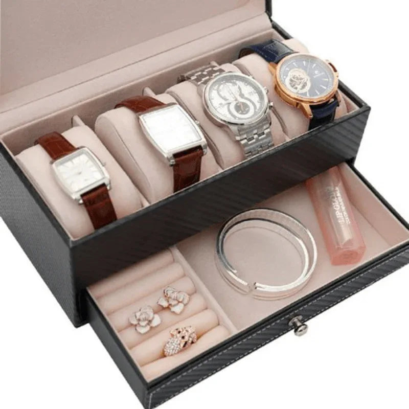 Rectangle leather watch and jewelry box with drawer - Prozone