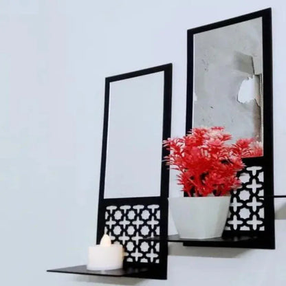 Wooden Frame Acrylic Mirror Shelf With 1 Pc of flower pot - Prozone