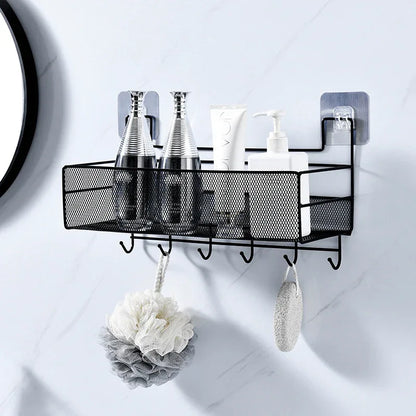Self-adhesive wall-mounted iron shelf with hooks - Prozone