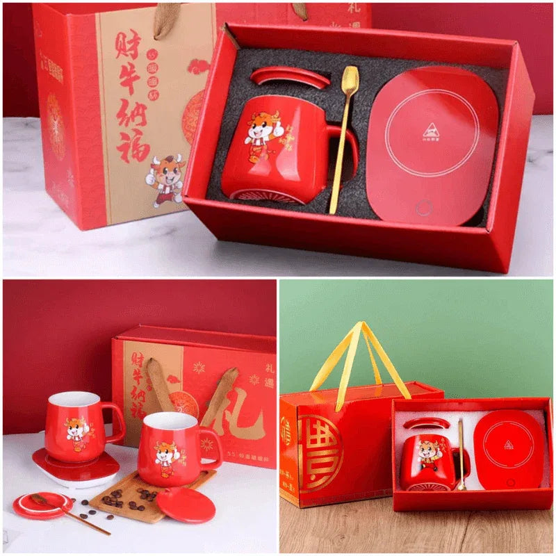 Ceramic mug red color with temperature control plate - Prozone