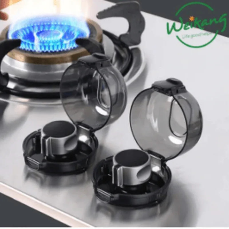 Pair of universal kitchen gas stove knob covers with lock - black - Prozone