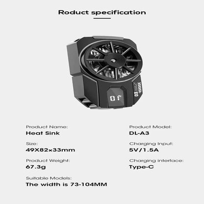 Portable dla3 mobile phone radiator cooling fan digital display - Prozone