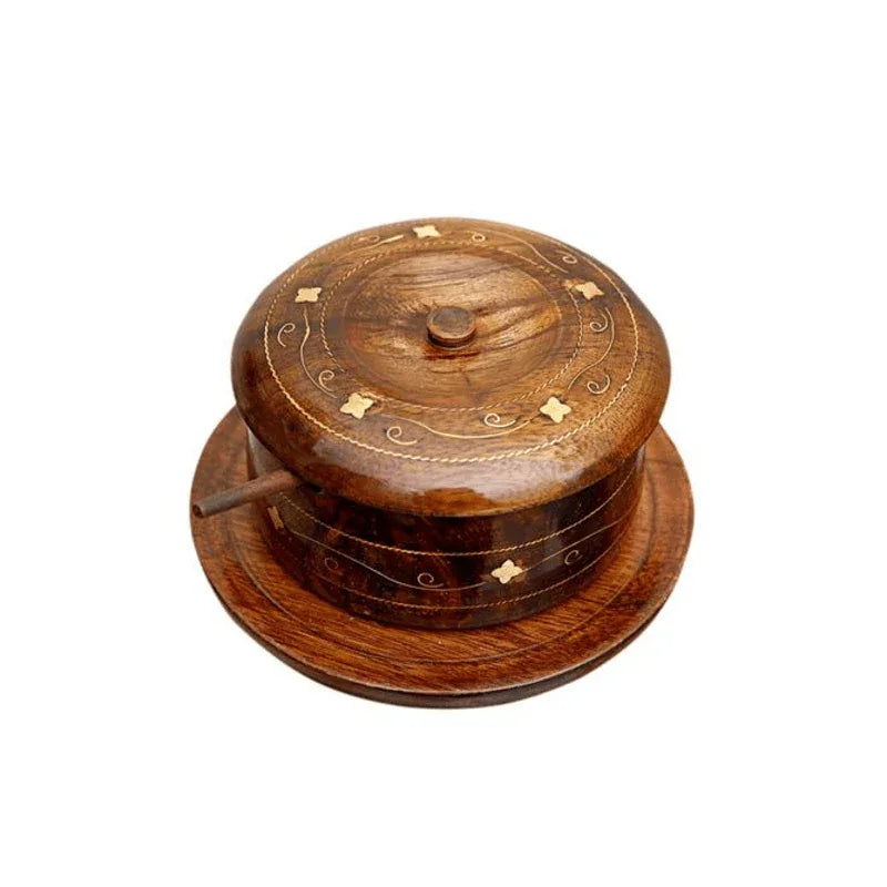 Wooden sugar pot brass engraved - Prozone