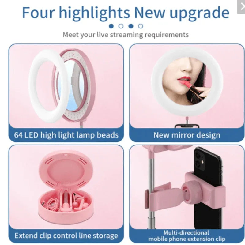 Portable led ring light & mirror phone stand - Prozone