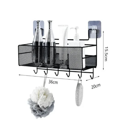 Self-adhesive wall-mounted iron shelf with hooks - Prozone